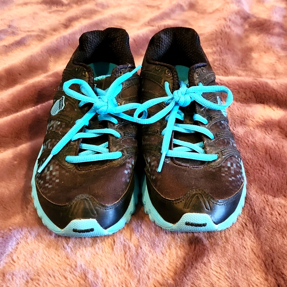 Blue and black sneakers.